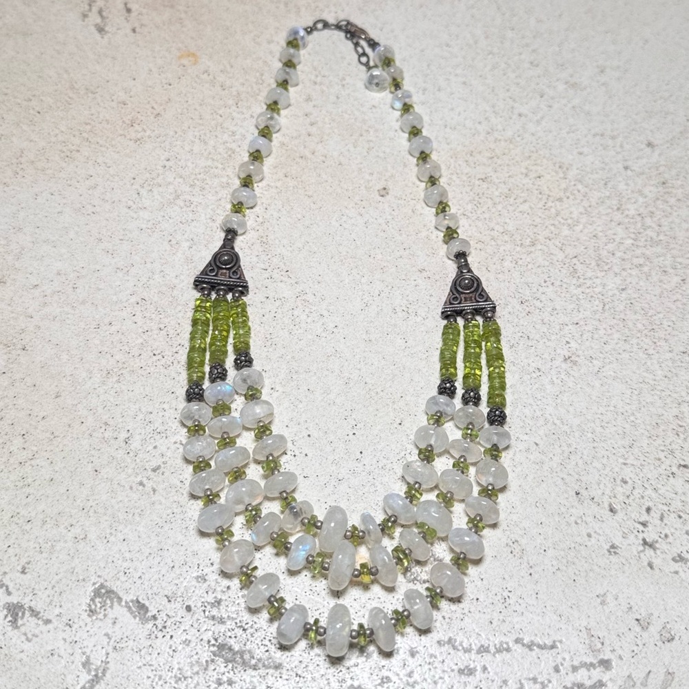 Vintage Triple Strand Boho-Style Beaded Necklace